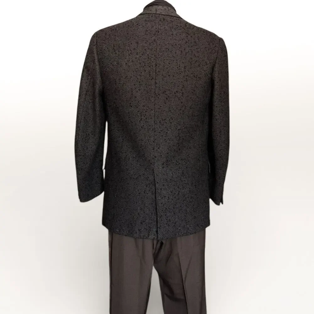 1960s Champion Mod Blazer Danish Harris Tweed Mens Black 3 Button 39L Sport Coat